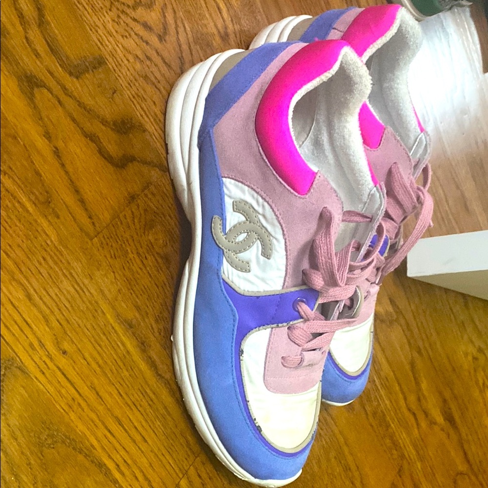 CHANEL Pink and Blue Sneakers